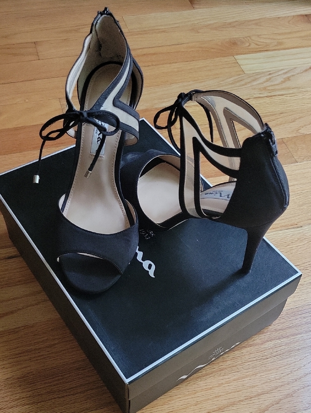 Nina Shoes Black Lace-Up Strappy High Heels